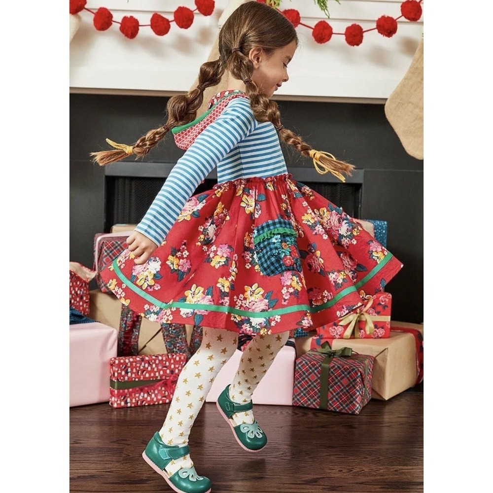 Matilda Jane Girls Size 14 Blue Striped Floral Penguin Hooded A Merry Day Dress